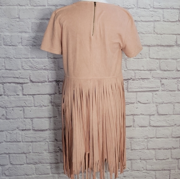Loveriche Faux Suede look, Blush Pink Fringe Dress Small. - Picture 5 of 9
